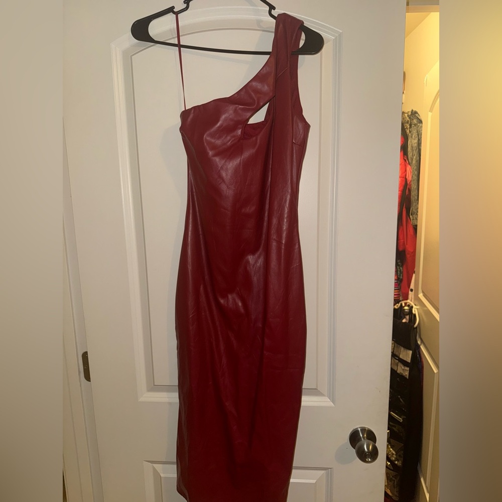 Fashion Nova Leather One Shoulder Dress